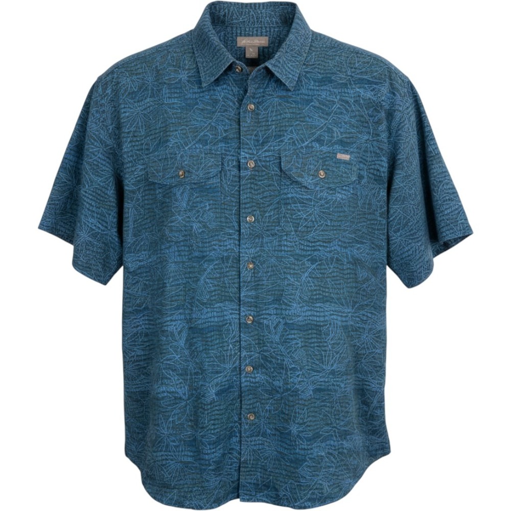Eddie Bauer Blue Leaf Print Linen Blend Short Sleeve Button Down Shirt XL Tall